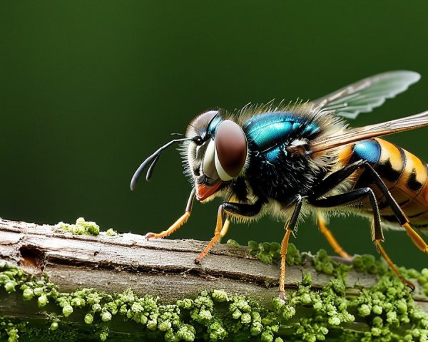 Close-Up of a Hoverfly on a Gnarled Branch