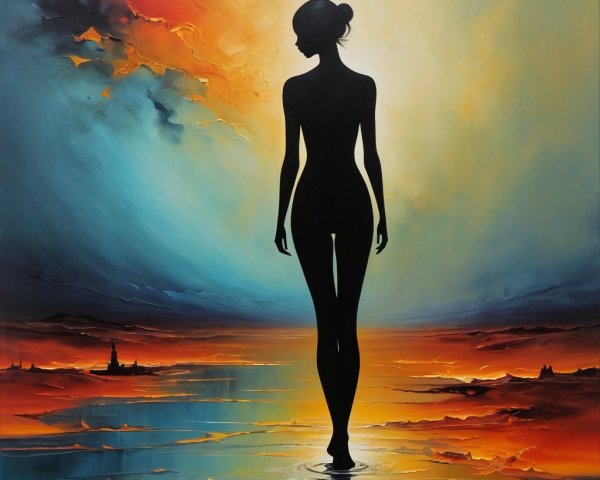 Silhouette of a Woman Against a Vibrant Sunset