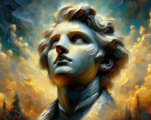 Vibrant Impasto Painting of a Classical Marble Statue