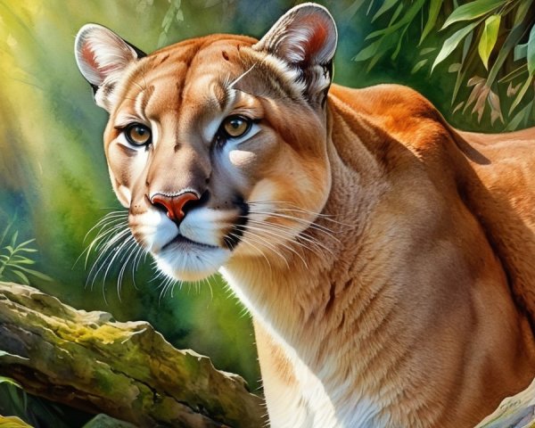 Close-up of a majestic golden-brown feline in nature