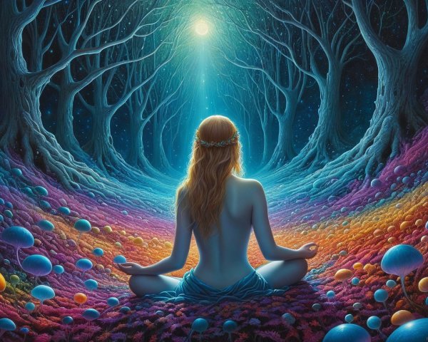 Serene Figure in a Dreamlike Forest Setting