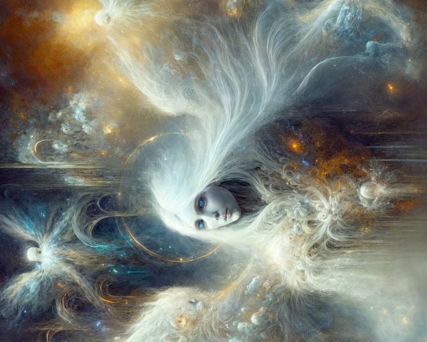 Celestial Beings in a Cosmic Ethereal Scene