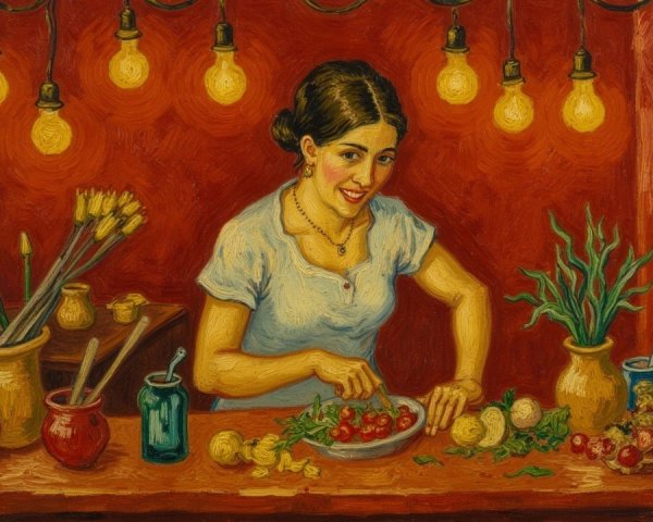 Young Woman Cooking in a Cozy Kitchen Setting
