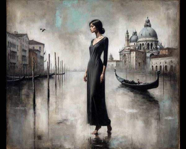 Contemplative Woman by Serene Venetian Canal