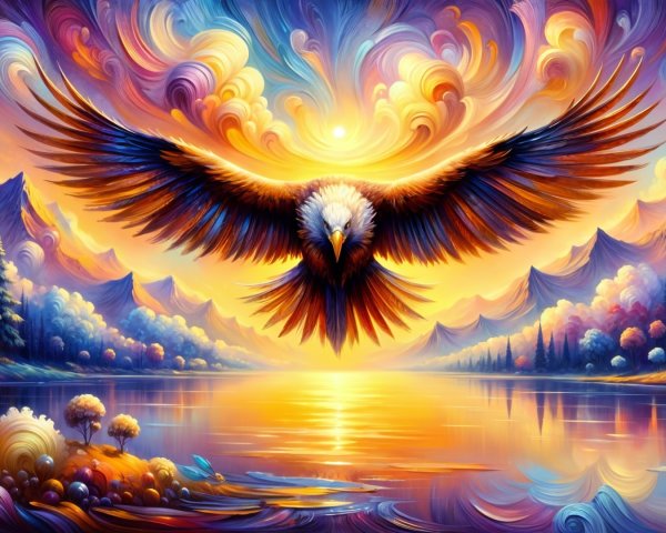 Majestic Eagle in Vibrant Fantasy Landscape Scene