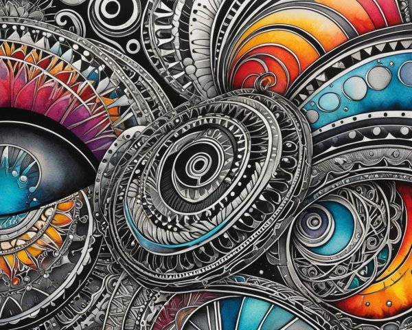 Intricate Vibrant Design with Circular Patterns and Shapes