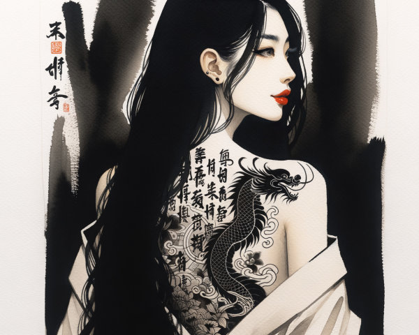 Digital Painting in Traditional Japanese Ink Wash Style