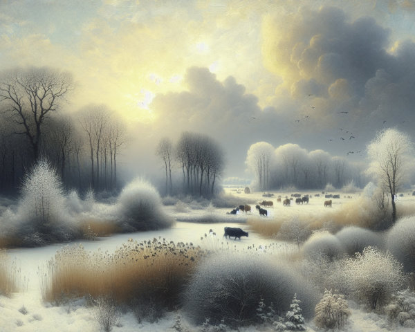 Serene Winter Landscape with Frost-Covered Trees