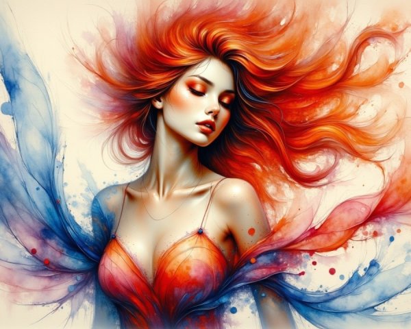 Portrait of a woman with vibrant red hair and bold makeup
