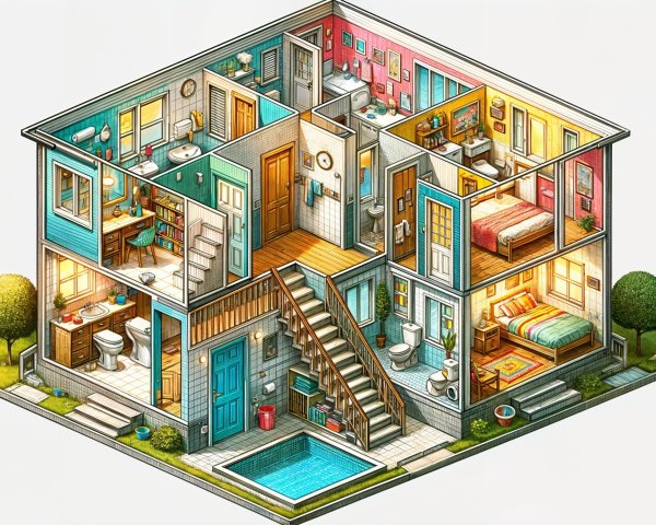 Isometric Illustration of a Two-Story House Design