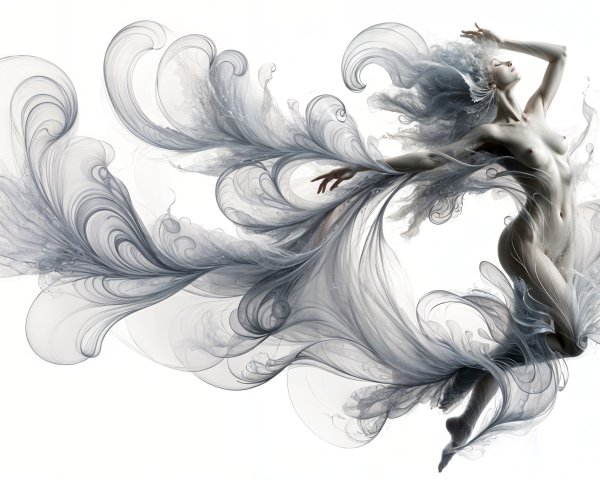 Ethereal Figure in Dynamic Pose with Monochromatic Palette