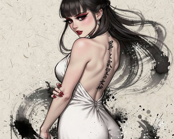 Stylized Digital Painting of Woman in White Dress