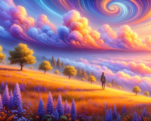 Vibrant Landscape with Rolling Hills and Dramatic Sky
