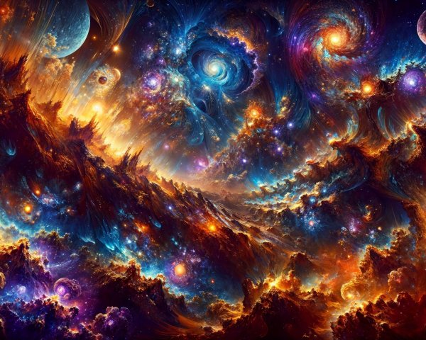 Vibrant Cosmic Scene with Swirling Galaxies and Stars