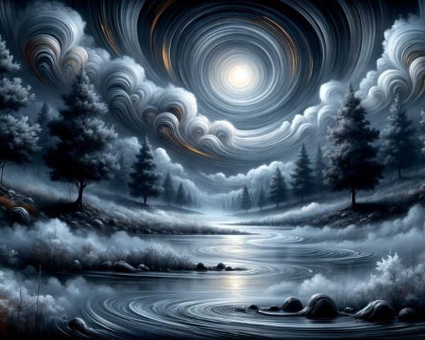 Mystical Landscape with Night Sky and River Reflections