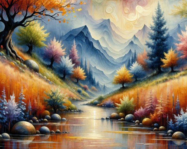 Vibrant Autumn Landscape with Rolling Hills and River