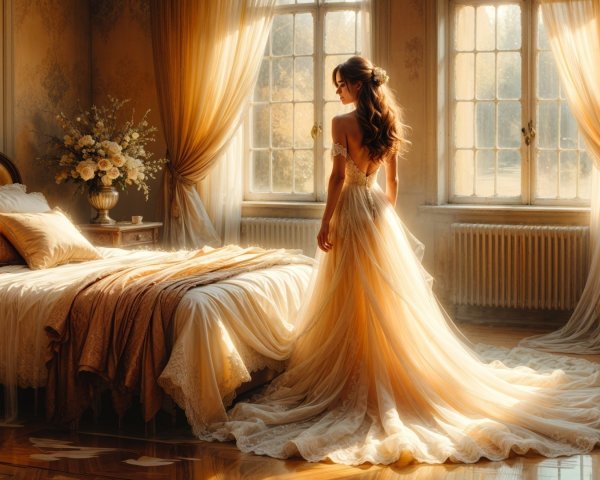 Elegant Wedding Dress in a Luxurious Room Setting