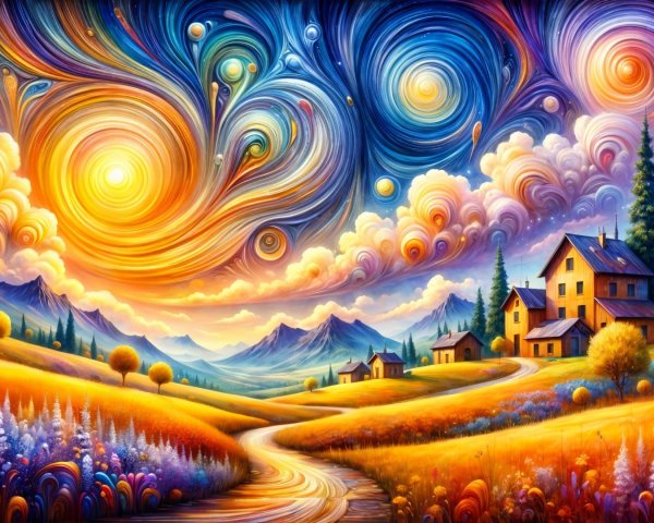Vibrant Landscape with Colorful Wildflowers and Hills