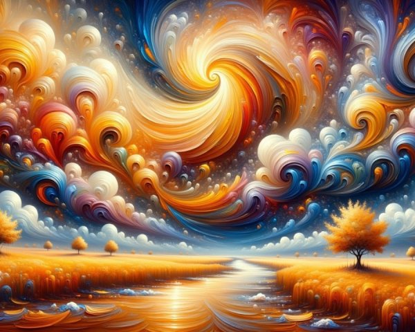 Vibrant Landscape with Colorful Clouds and Calm River