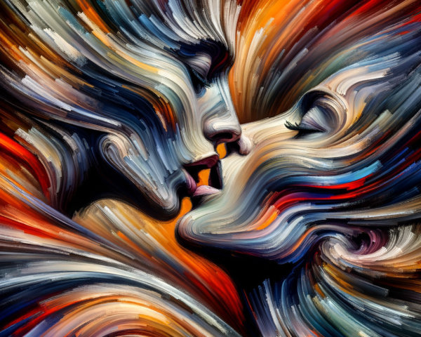 Abstract Artwork of Two Faces in Vibrant Colors