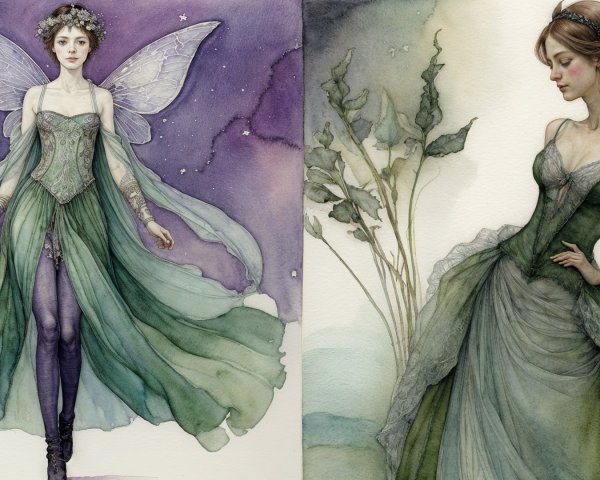 Ethereal Women Illustrations in Elegant Dresses