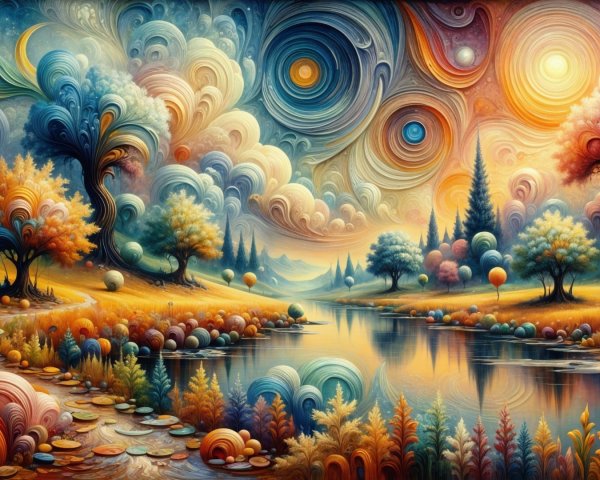 Surreal Landscape with Colorful Autumn Foliage and Water