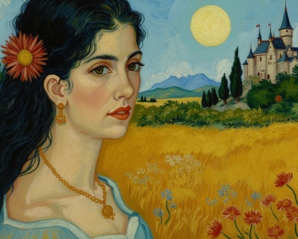 Portrait of a Young Woman in a Serene Landscape