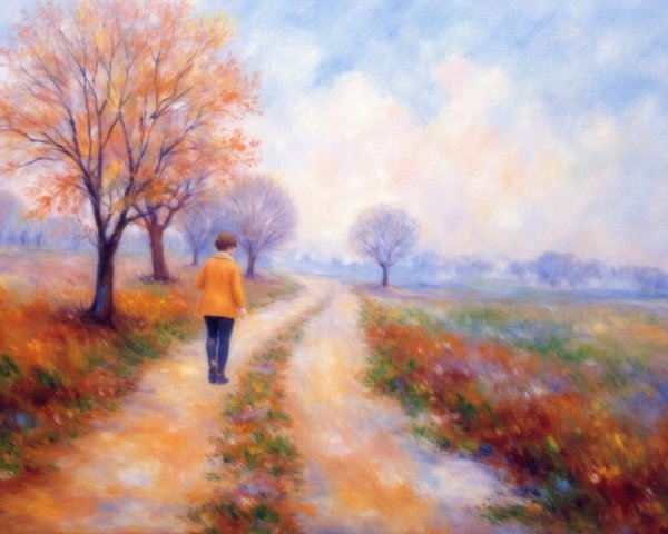 Serene Landscape with Autumn Trees and Solitary Figure