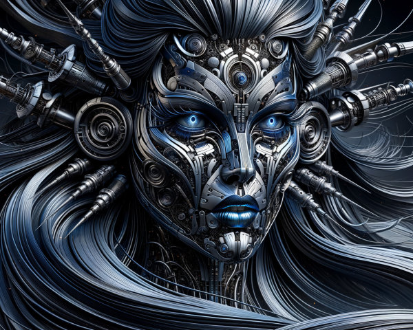 Futuristic Robotic Humanoid Face with Metallic Features