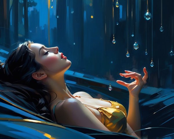 Serene Woman in Golden Garment with Ethereal Light