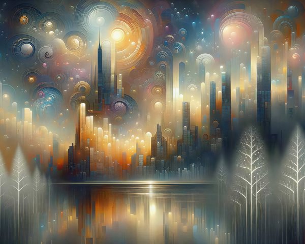 Vibrant Night Cityscape with Abstract Buildings and Sky