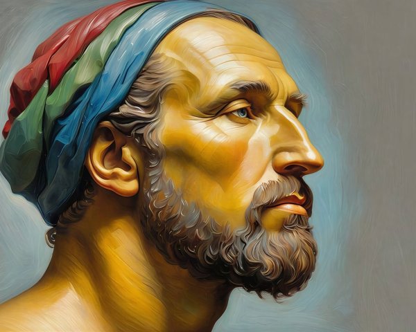 Oil Portrait of an Elderly Man in Colorful Turban