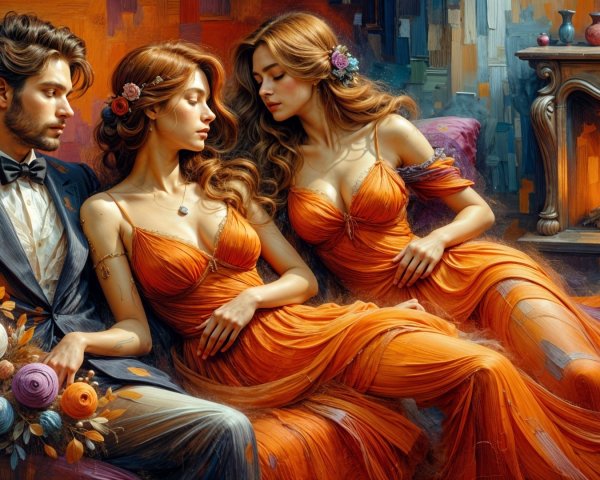 Elegant Gathering by a Fireplace with Colorful Attire