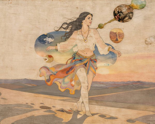 Ethereal Young Woman in Old-World Drawing Style