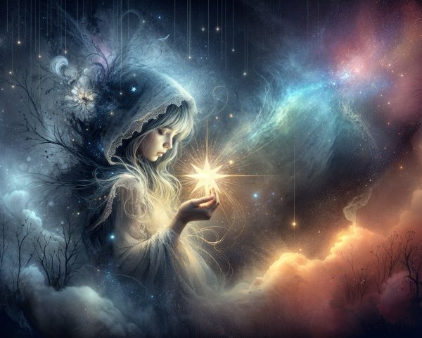 Mystical Scene of a Girl with a Glowing Star