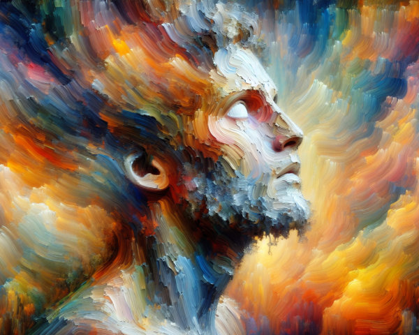 Portrait of a man with vibrant, swirling colors