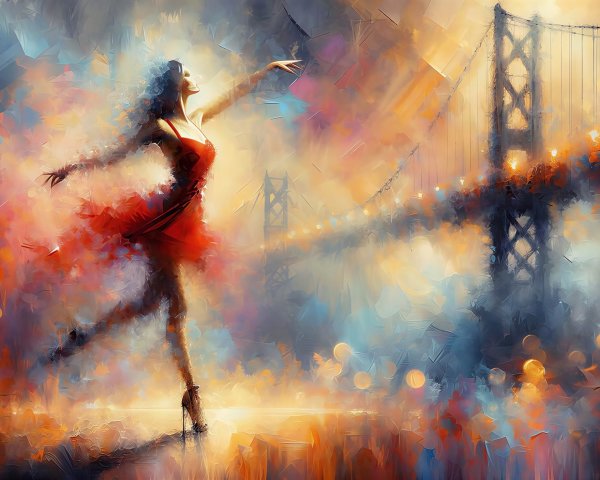 Fauvist Oil Painting of a Dancing Woman in Red Dress