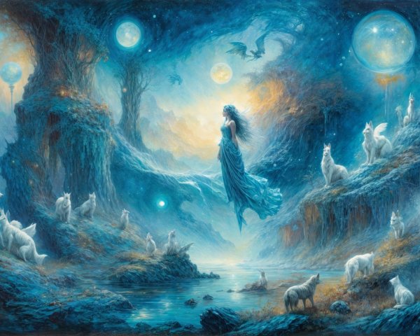 Fantasy Scene in Mystical Landscape with Ethereal Hues