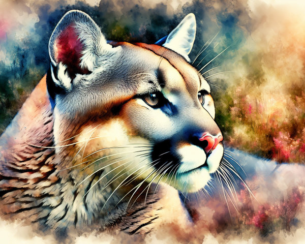 Portrait of a Mountain Lion with Vibrant Background