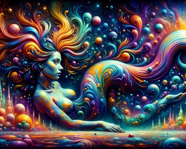 Cosmic Mermaid Art with Vibrant Colors and Patterns