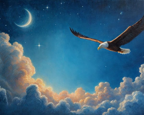 Majestic eagle soaring in a vibrant nighttime sky