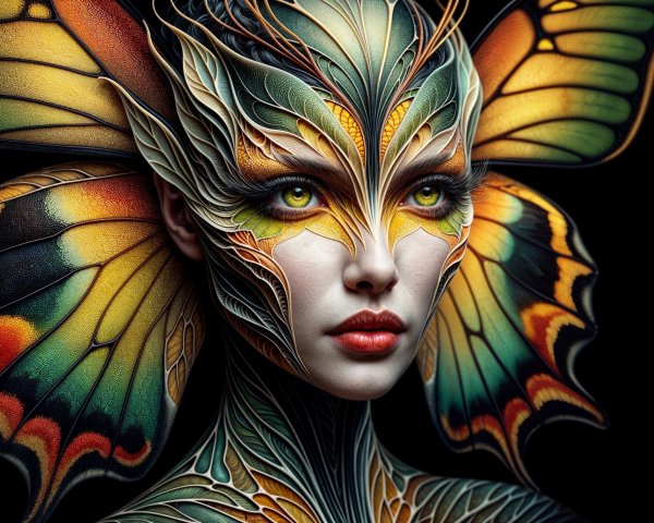 Woman's Face Designed as a Butterfly with Vibrant Colors