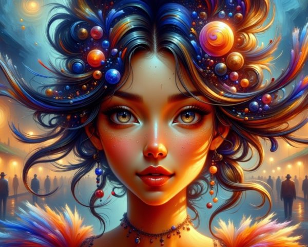 Young woman with colorful hair in a night scene