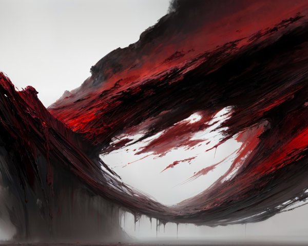 Abstract Landscape with Deep Reds and Dramatic Textures