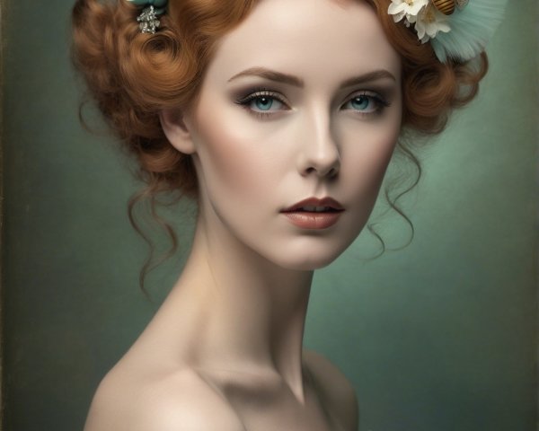 Young Woman in Retro Style with Light-Blue Tulle Dress