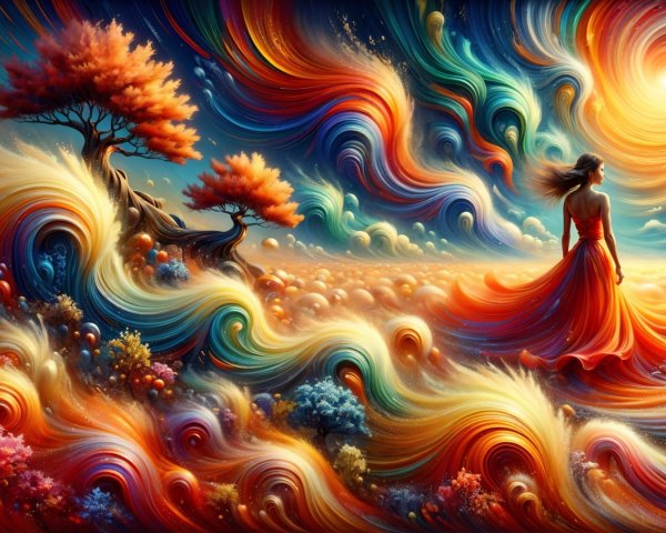 Surreal Landscape with Vibrant Colors and Abstract Trees