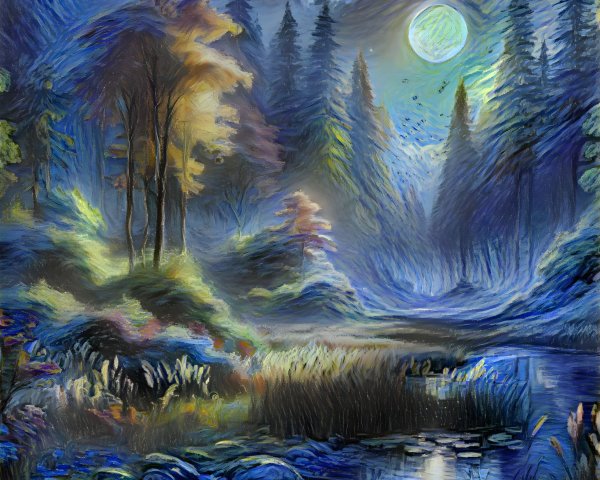 Serene Nighttime Landscape with Full Moon and River