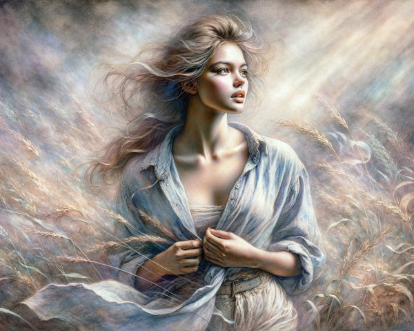 Serene Woman in Golden Wheat Field with Soft Light