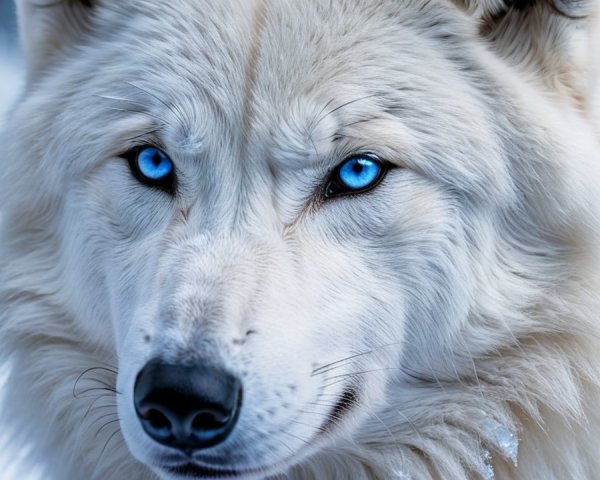 White Wolf in Snowy Landscape with Blue Eyes