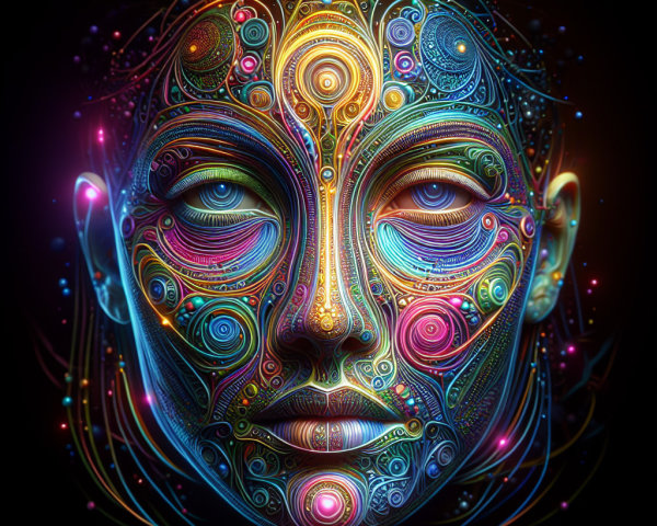 Abstract Face with Vibrant Swirling Patterns and Colors